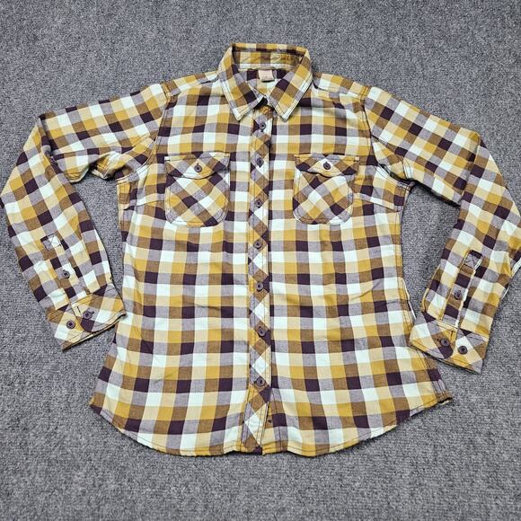 Duluth Trading Co Tops - Duluth Trading Co Shirt Size Small Yellow Purple Blue Vented Plaid Top Roll Tab